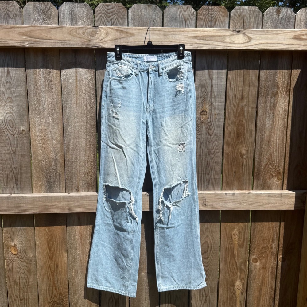 Vervet Blue Distressed Wide Leg Jeans Light Wash High Rise T5346 Size 27